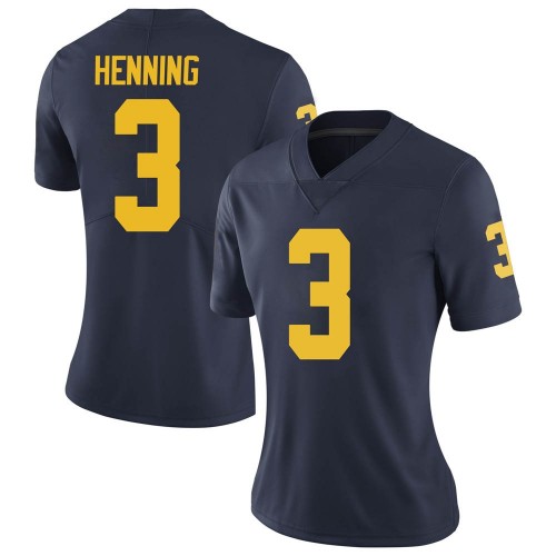 A.J. Henning Michigan Wolverines Women's NCAA #3 Navy Limited Brand Jordan College Stitched Football Jersey QFO4454WH